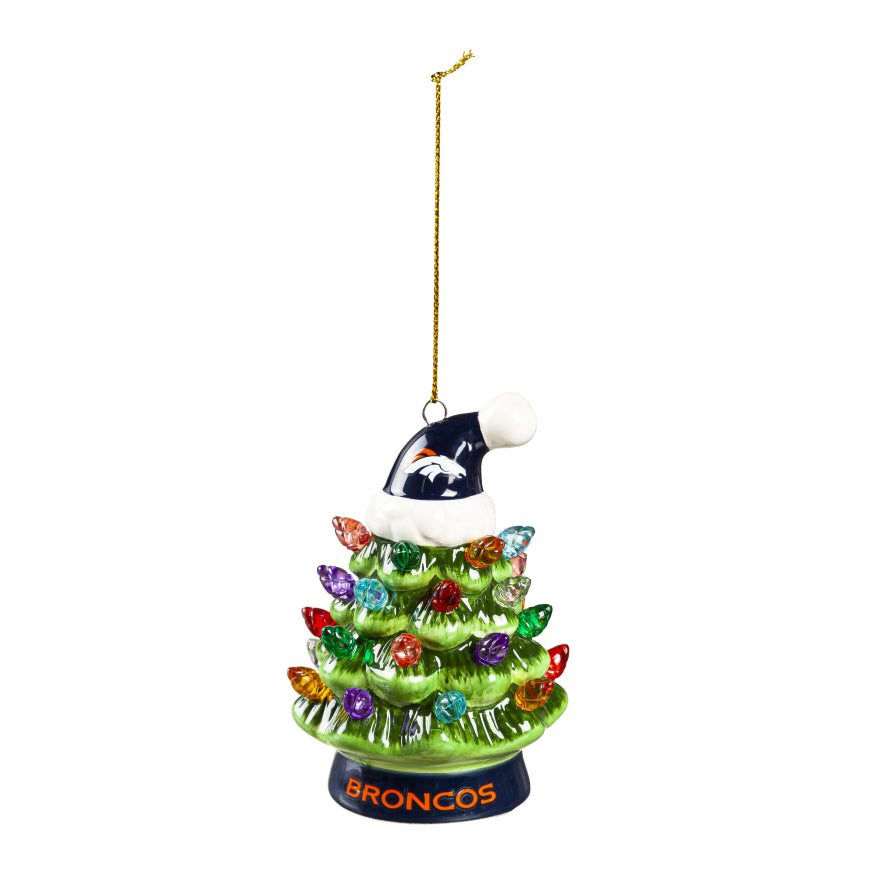 Broncos 4" LED Ceramic Christmas Tree Ornament with Team Santa Hat