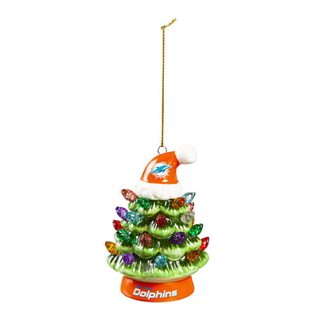 Dolphins 4" LED Ceramic Christmas Tree Ornament with Team Santa Hat