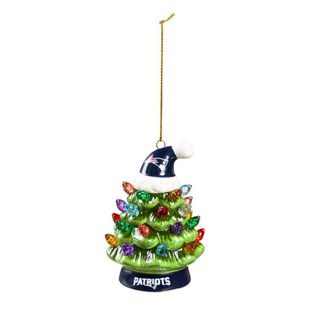 Patriots 4" LED Ceramic Christmas Tree Ornament with Team Santa Hat