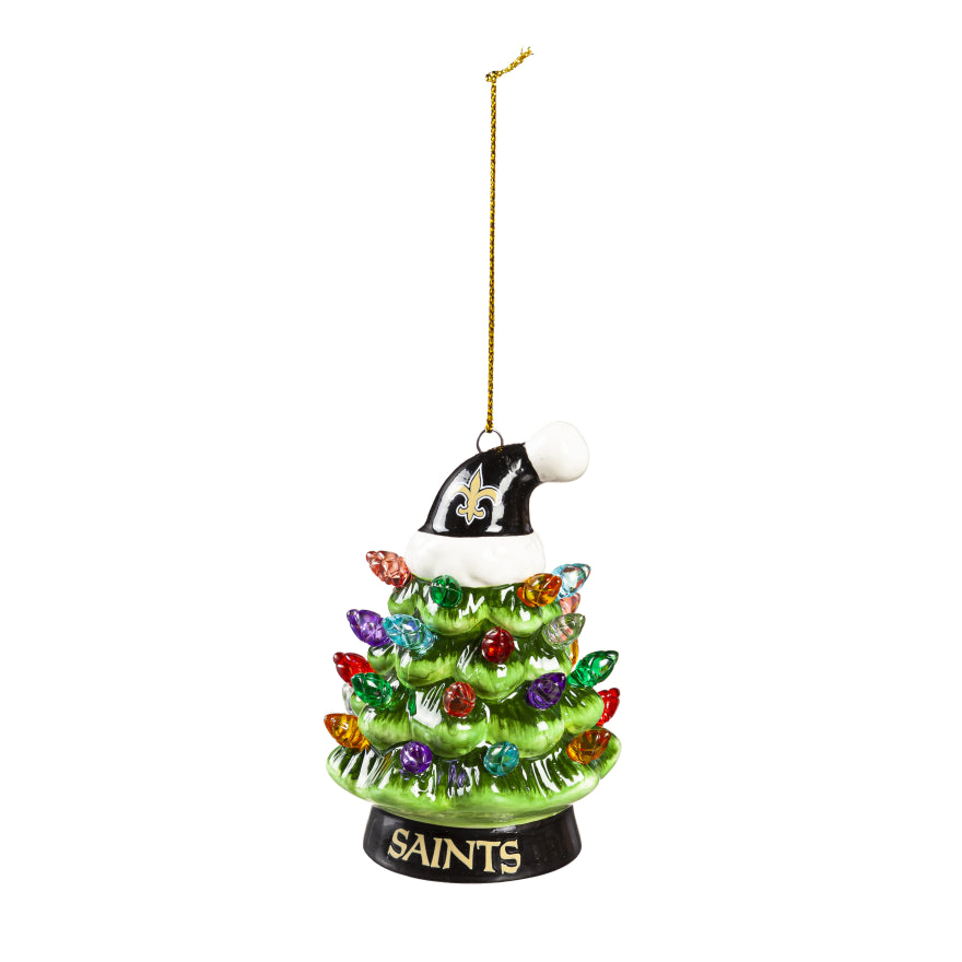 Saints 4" LED Ceramic Christmas Tree Ornament with Team Santa Hat