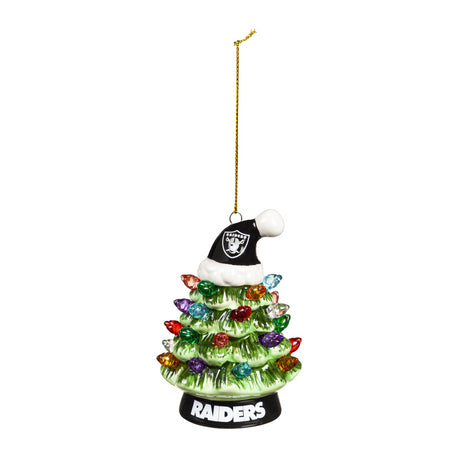 Raiders 4" LED Ceramic Christmas Tree Ornament with Team Santa Hat