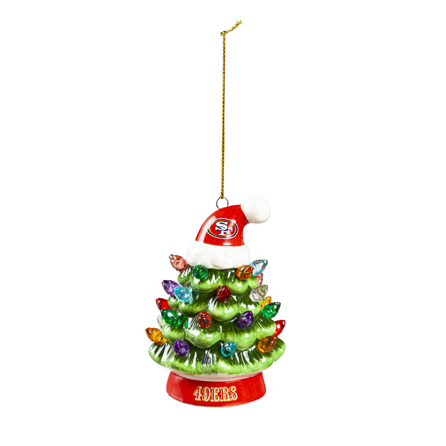 49ers 4" LED Ceramic Christmas Tree Ornament with Team Santa Hat