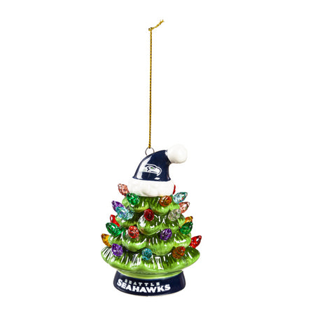 Seahawks 4" LED Ceramic Christmas Tree Ornament with Team Santa Hat