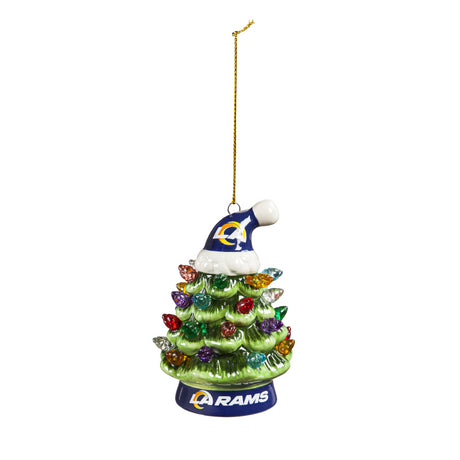 Rams 4" LED Ceramic Christmas Tree Ornament with Team Santa Hat