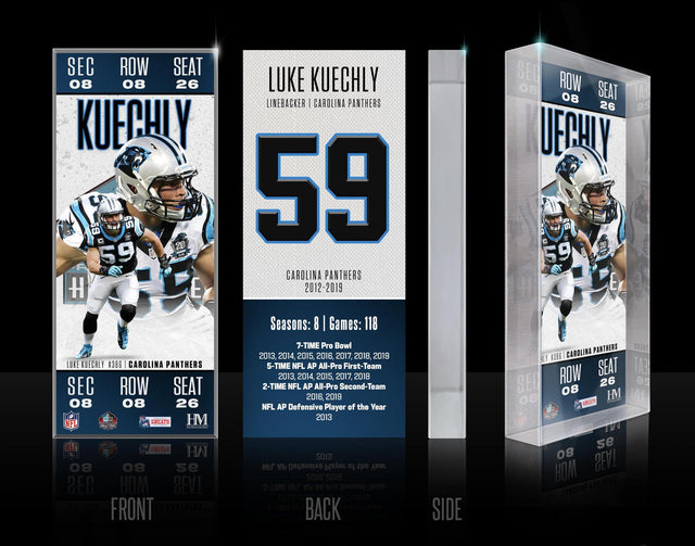 Luke Kuechly Class of 2026 Hall of Fame Induction Ticket Acrylic Block