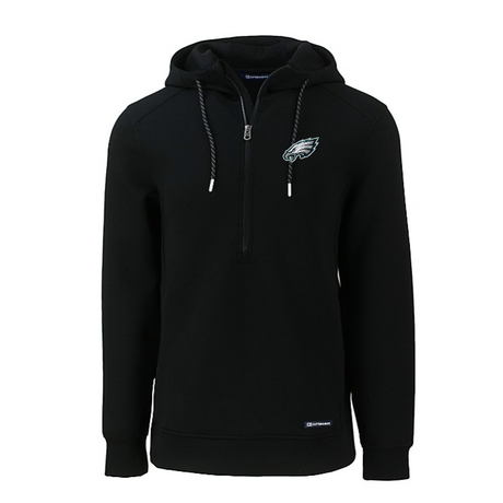Eagles Cutter and Buck Men's Black Roam Eco Half Zip Hooded Pullover