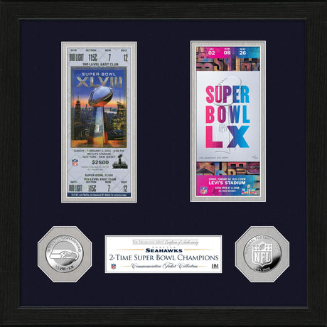 Seahawks 2-Time Super Bowl LX (60) Champs Ticket Collection Photo Mint