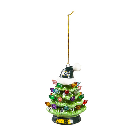 Packers 4" LED Ceramic Christmas Tree Ornament with Team Santa Hat