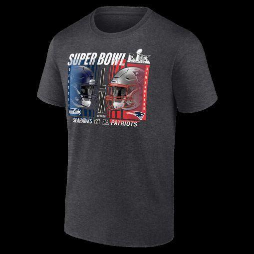 Patriots vs Seahawks 2026 Men's Super Bowl LX (60) Charcoal Heather Matchup T-Shirt