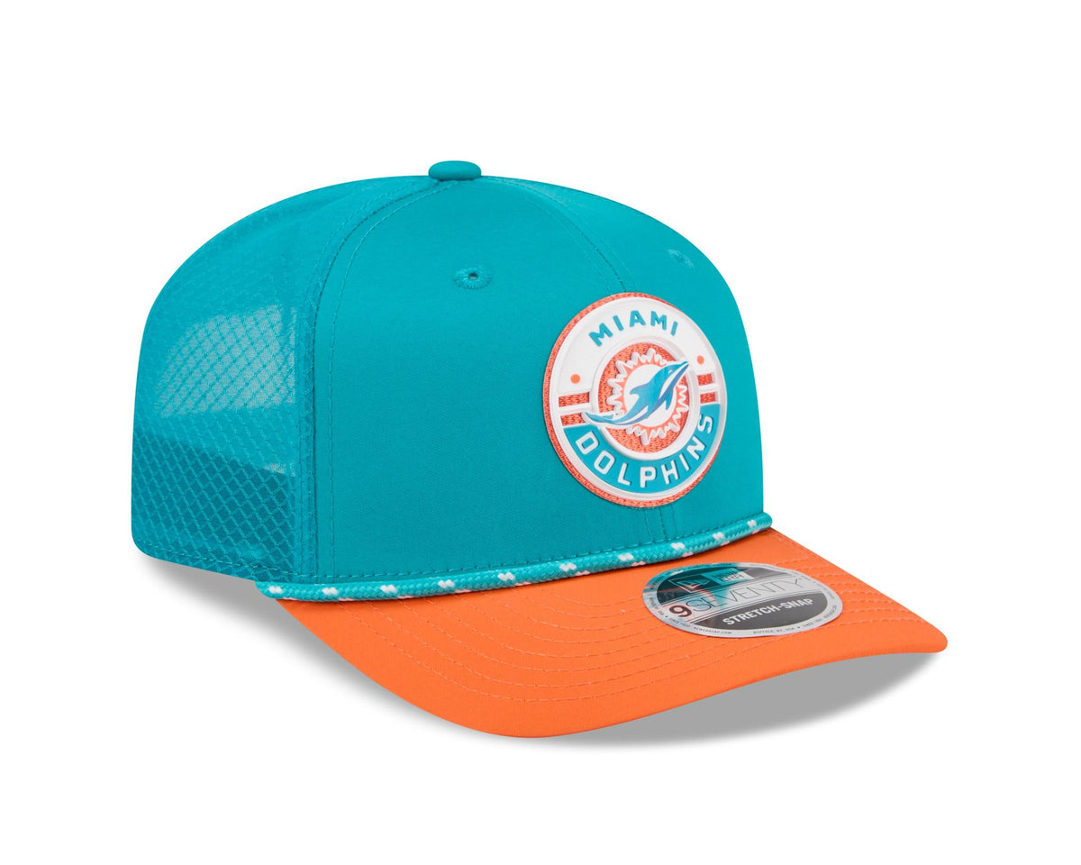 Dolphins 2026 New Era Men's 9SEVENTY Stretch Snap Two-Tone Hat Pro Football Hall of Fame