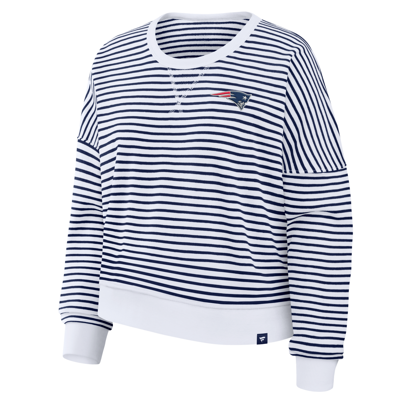 Patriots 2026 Fanatics Women's Striped Oversized French Terry Crewneck
