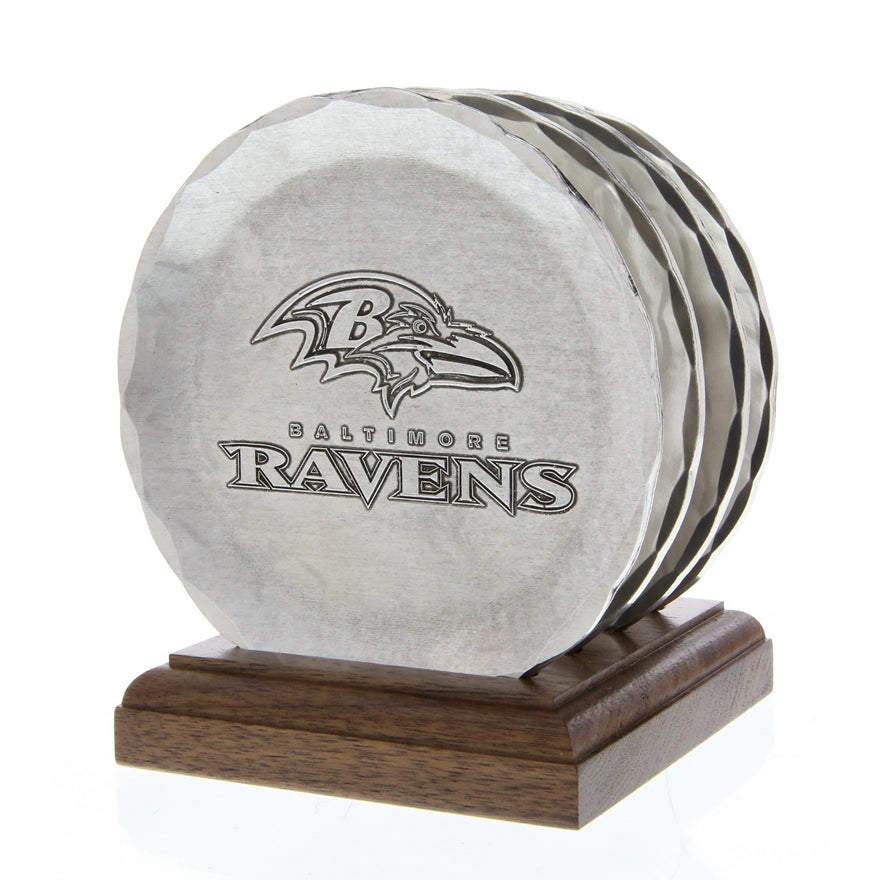 Baltimore Ravens 4-Piece Aluminum Coaster Set with Caddy