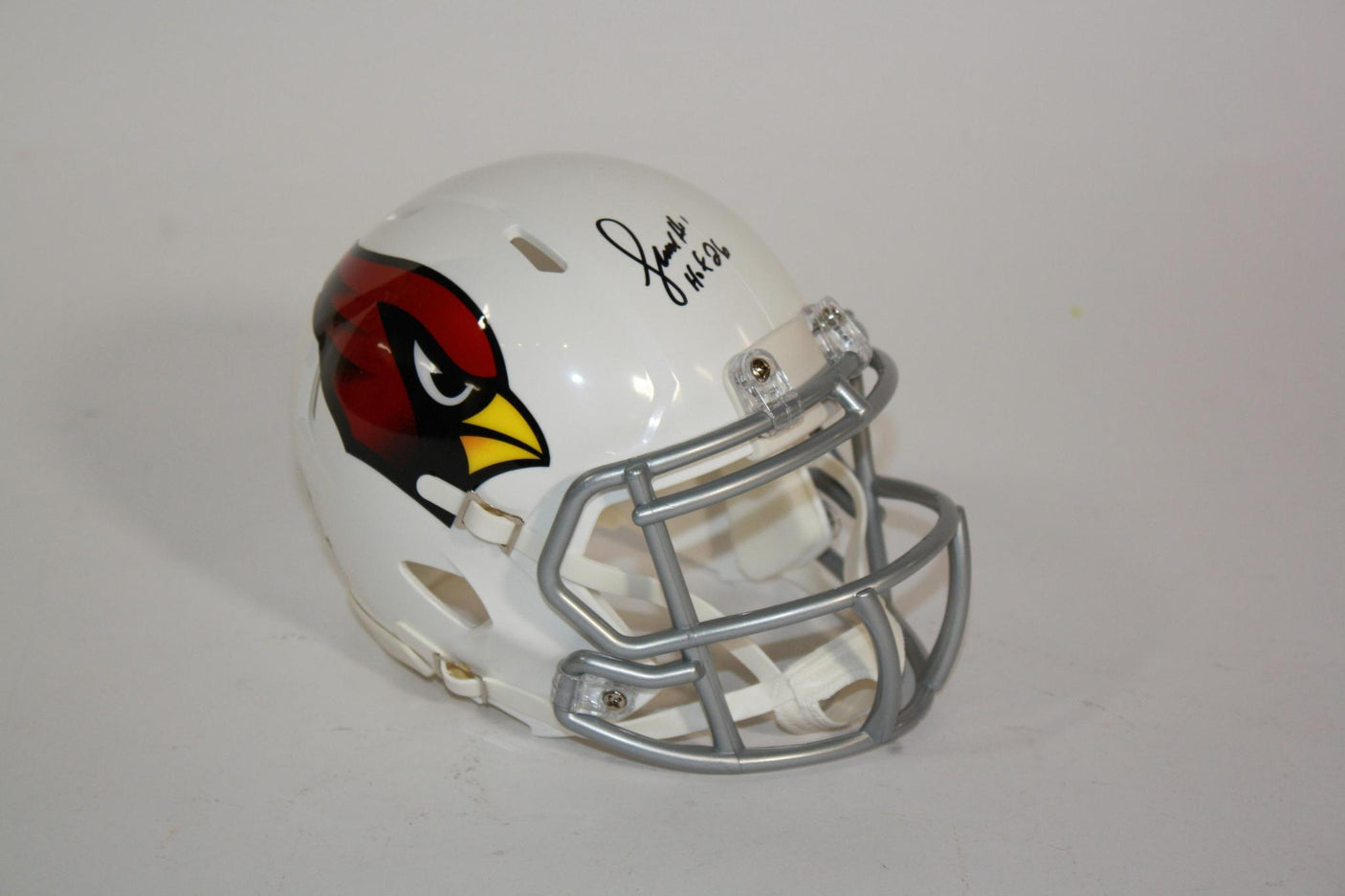 Larry Fitzgerald Autographed Cardinals Mini Helmet with HOF Inscription