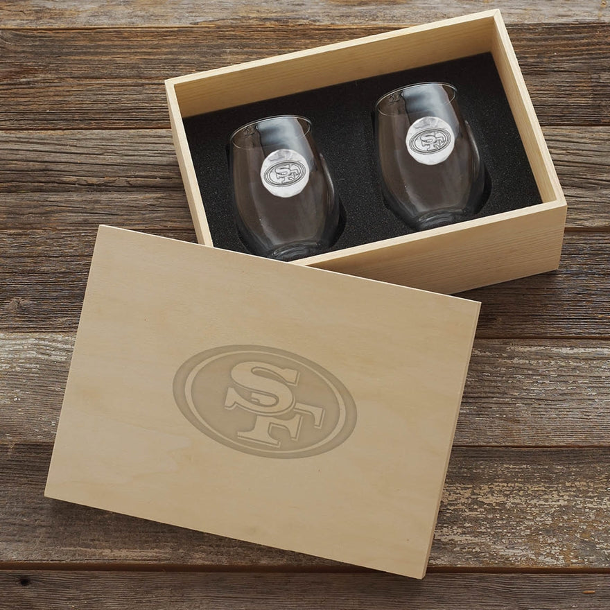 San Francisco 49ers 2-Piece Stemless Wine Glass Set with Collectible Box