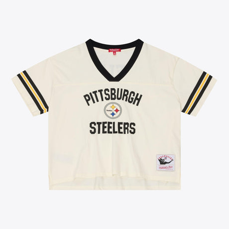 Steelers 2026 Mitchell & Ness Women's Retro Roots Crop Boxy Yoke T-Shirt Pro Football Hall of Fame