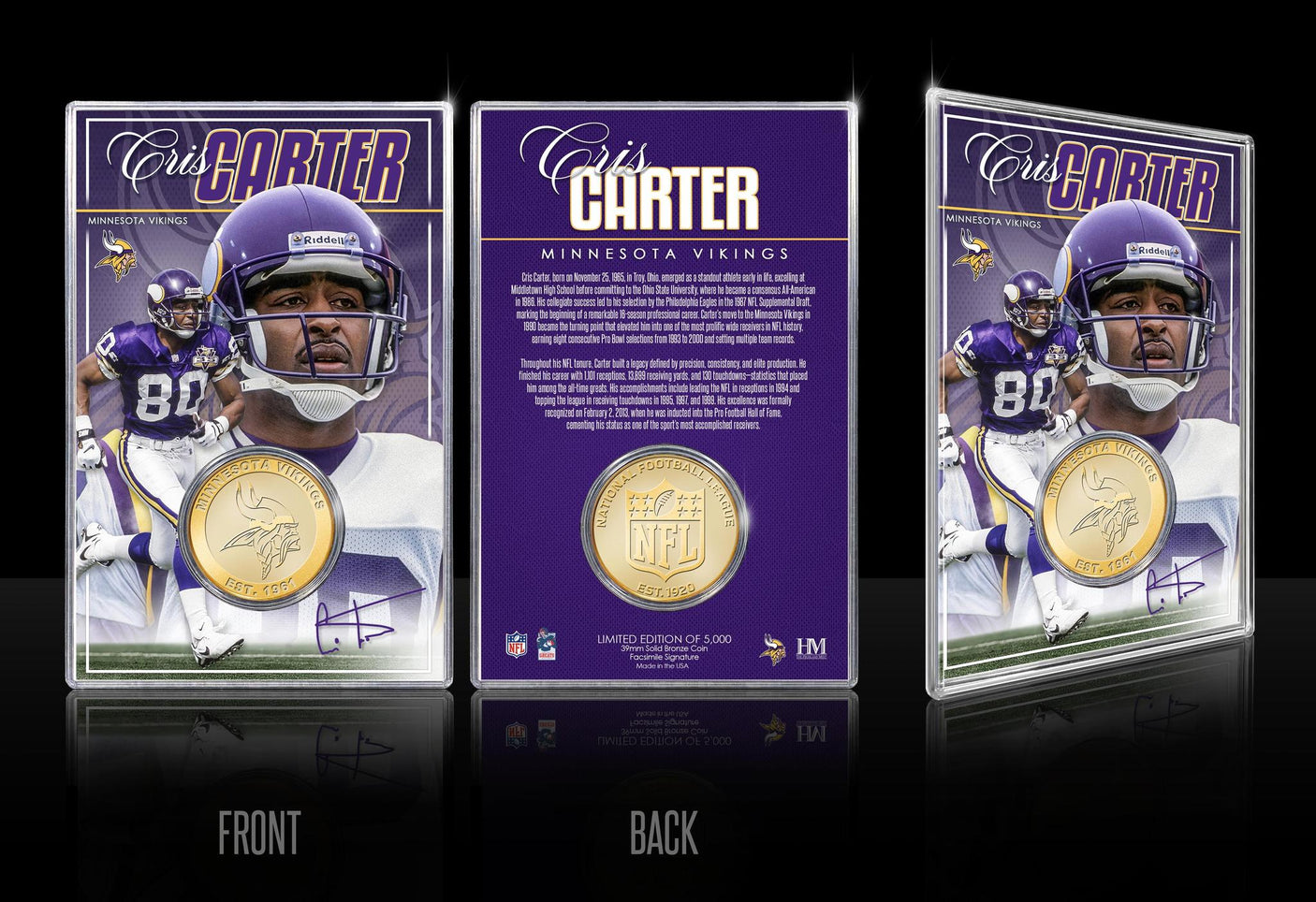 Vikings Cris Carter Bronze Coin Card