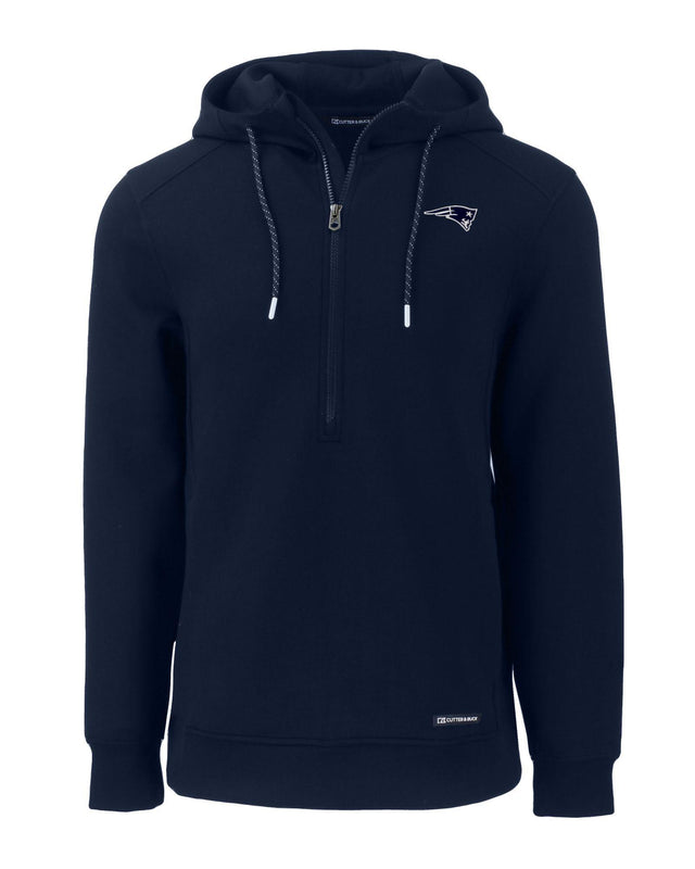 Patriots Cutter and Buck Men's Navy Roam Eco Half Zip Hooded Pullover