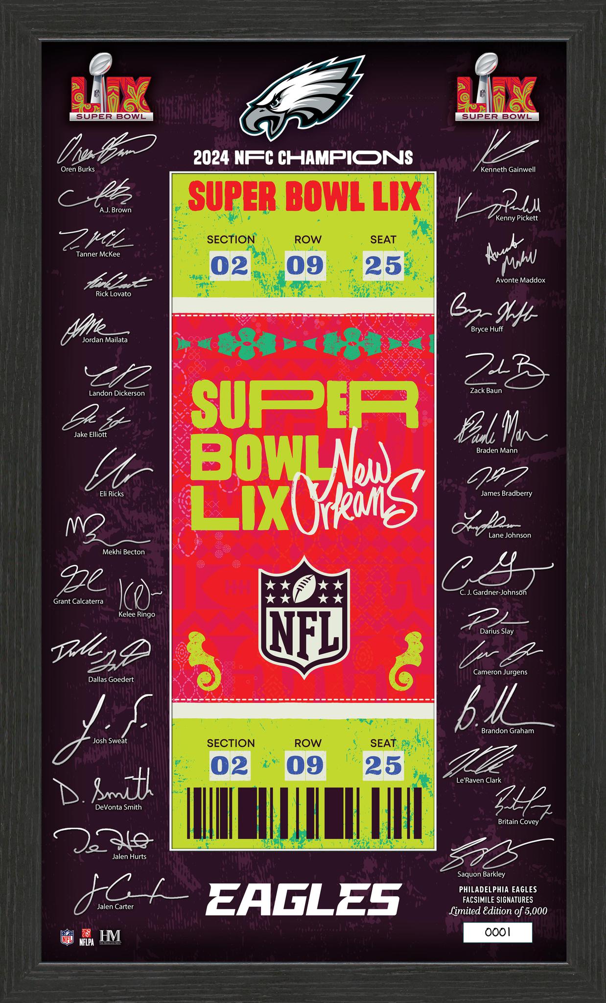 Eagles Super Bowl LIX (59) Signature Ticket Frame – Pro Football