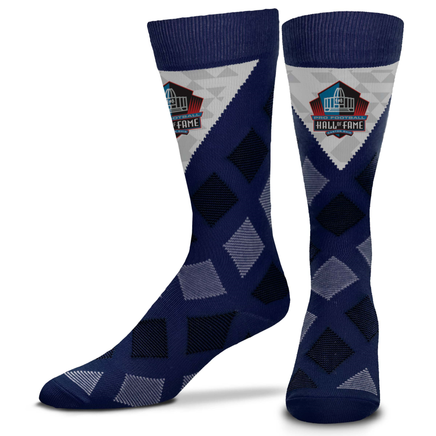 Hall of Fame For Bare Feet Dashed Diamond Navy Socks – Pro Football ...