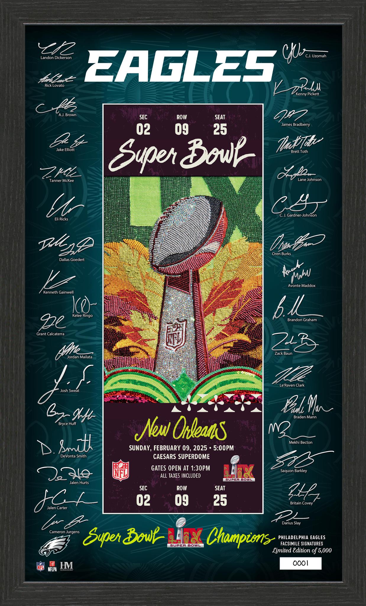 Eagles Super Bowl LIX Champions Signature Ticket Frame – Pro