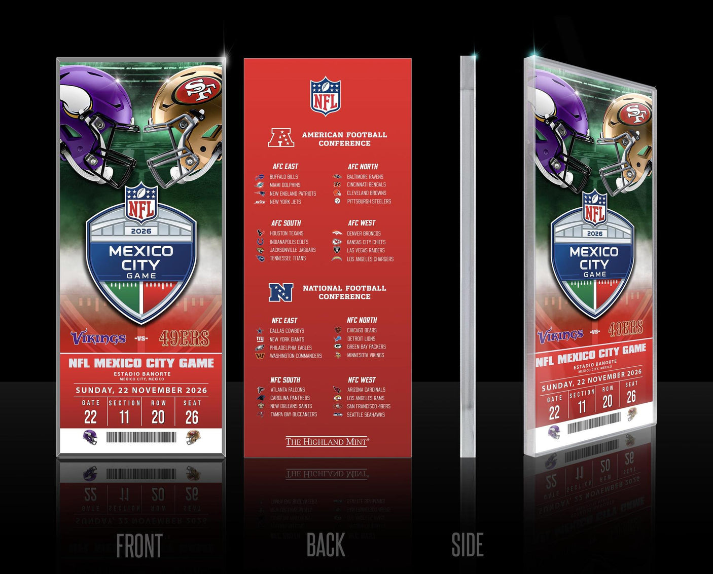 2026 NFL International Games Vikings vs 49ers Mexico Acrylic Ticket