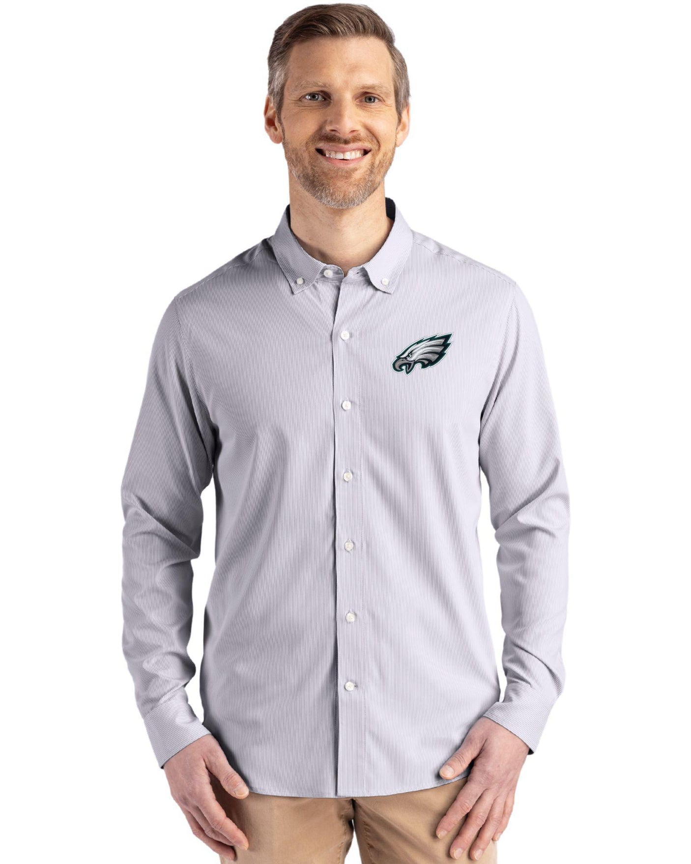 Eagles Cutter & Buck Men's Skyline Eco Pinstripe Button Down Shirt