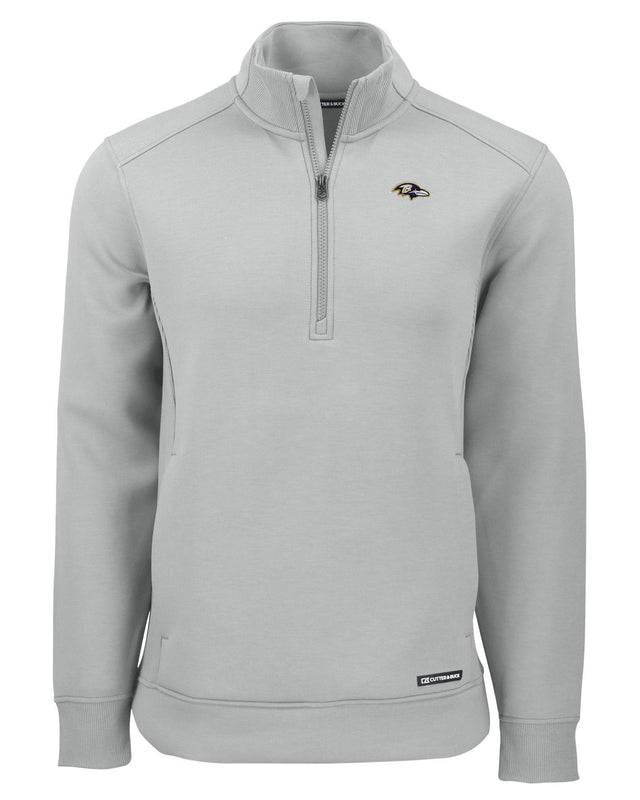 Ravens Cutter and Buck Men's Grey Roam Eco Quarter Zip Pullover