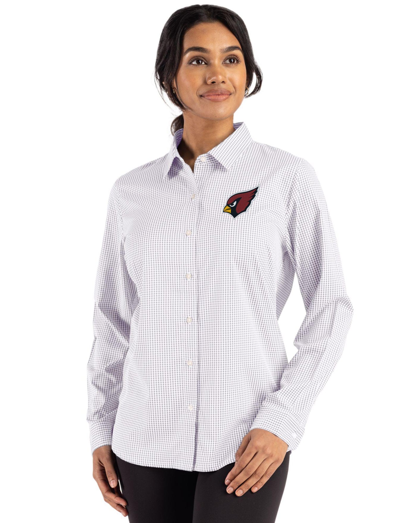 Cardinals Cutter & Buck Women's Skyline Eco Gingham Button Down Shirt