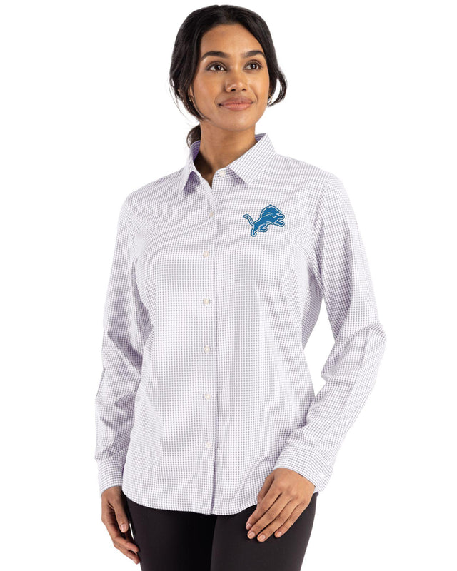 Lions Cutter & Buck Women's Skyline Eco Gingham Button Down Shirt