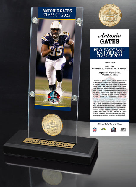 Chargers Antonio Gates Pro Football Hall of Fame Class of 2025 Bronze Coin in Acrylic Display - DS