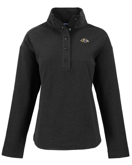 Ravens Cutter and Buck Women's Black Hunts Point Eco Fleece Snap Pullover