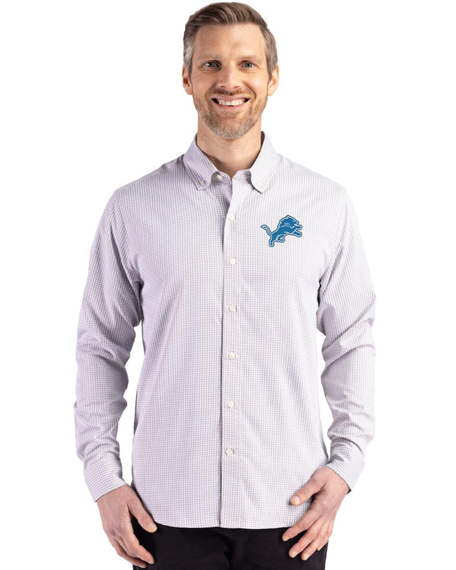 Lions Cutter & Buck Men's Skyline Eco Gingham Button Down Shirt