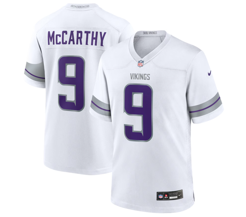 Vikings JJ McCarthy Men's White Alternate Nike Game Jersey