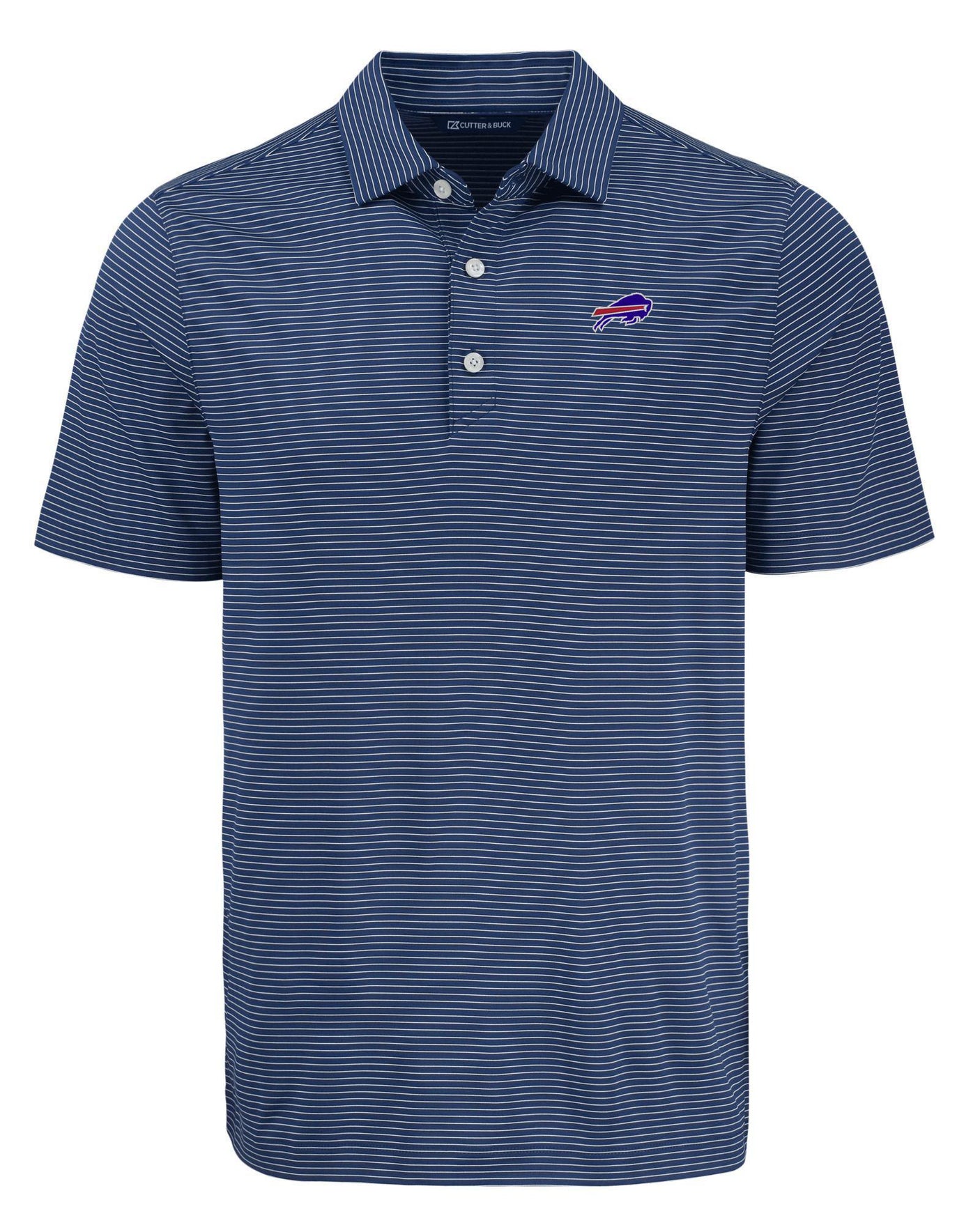 Bills Cutter and Buck Men's Navy Forge Eco Fine Line Stripe Recycled Polo