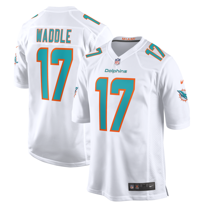 Dolphins Jaylen Waddle Men's White Road Nike Game Jersey