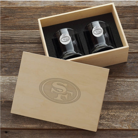 San Francisco 49ers 2-Piece Rocks Glass Set with Collectible Box