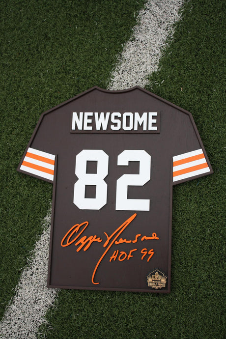 Ozzie Newsome Wood Jersey Sign