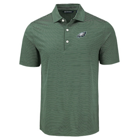 Eagles Cutter and Buck Men's Hunter/White Forge Eco Fine Line Stripe Recycled Polo