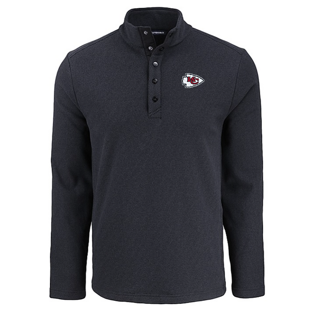 Chiefs Cutter and Buck Men's Black Hunts Point Eco Fleece Snap Pullover