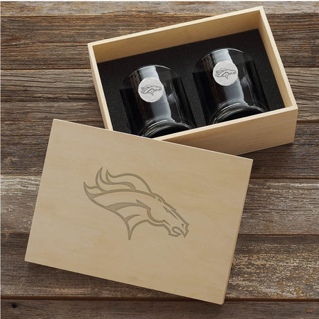 Denver Broncos 2-Piece Rocks Glass Set with Collectible Box