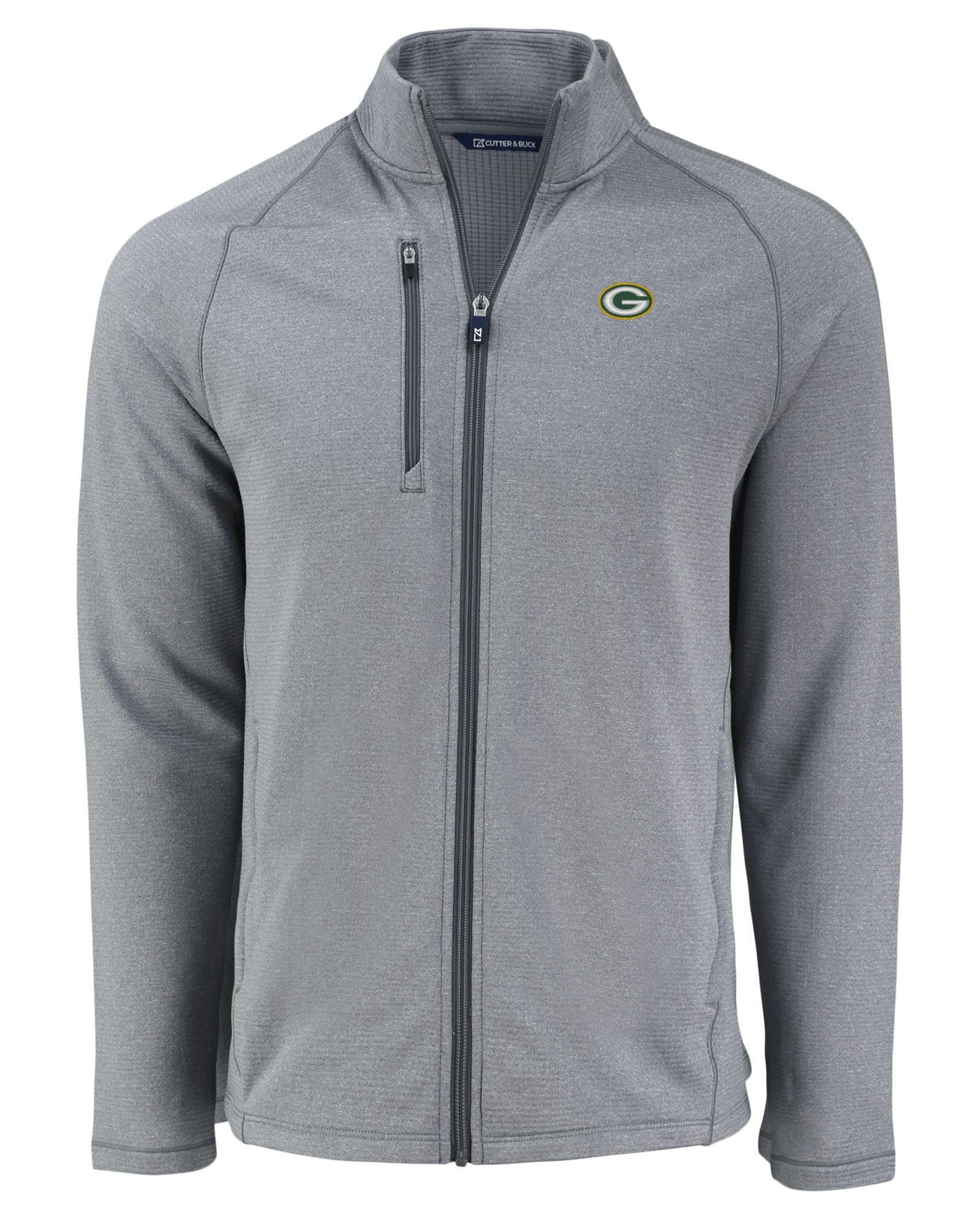 Packers Cutter and Buck Men's Grey Peshastin Eco Fleece Full Zip Jacket