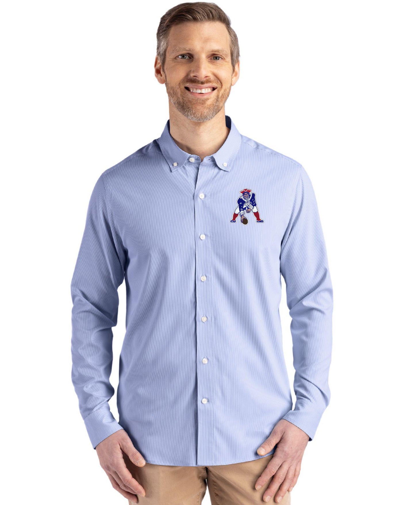 Patriots Cutter & Buck Men's Skyline Eco Pinstripe Button Down Shirt
