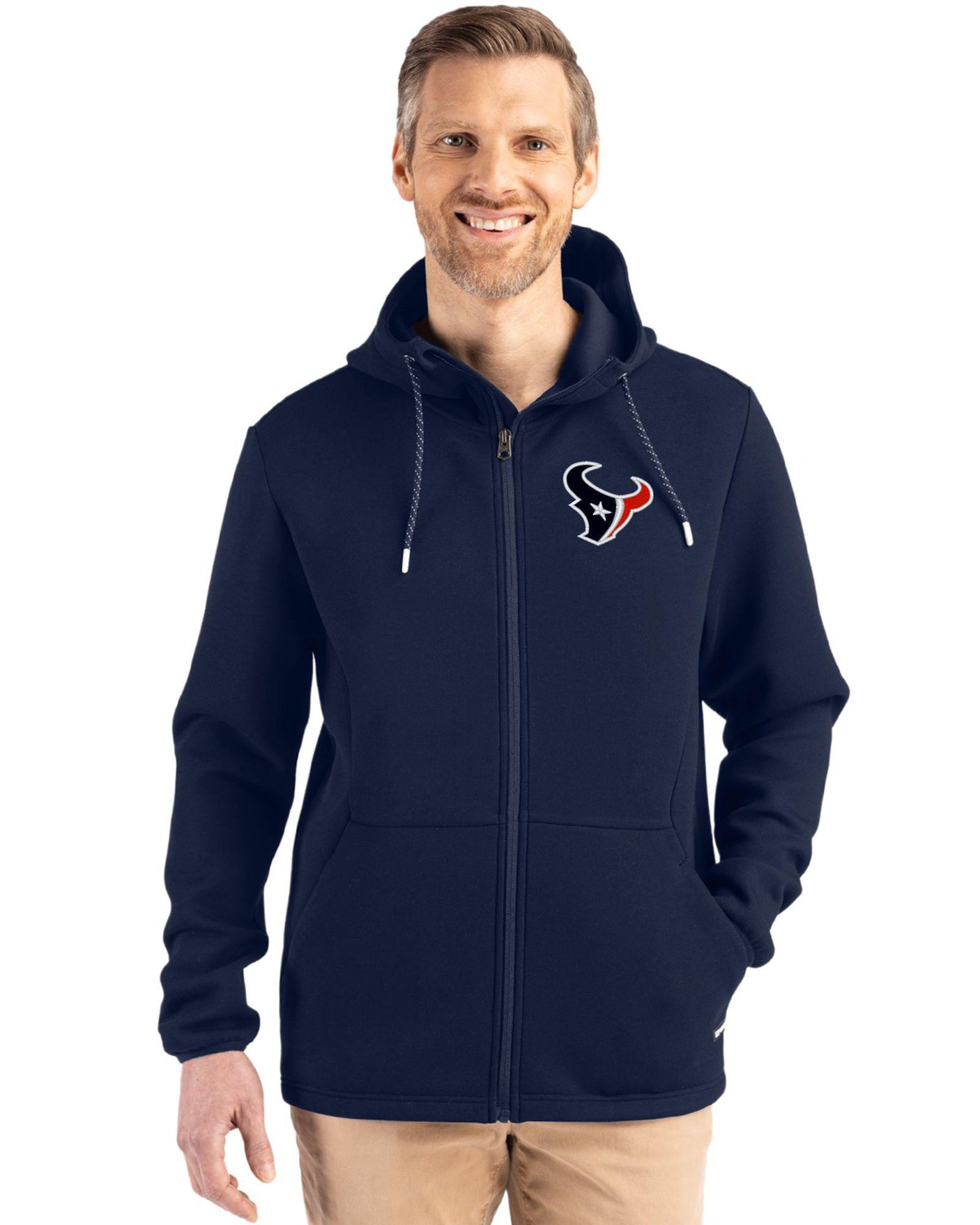Texans Cutter & Buck Men's Roam Eco Full Zip Hooded Jacket