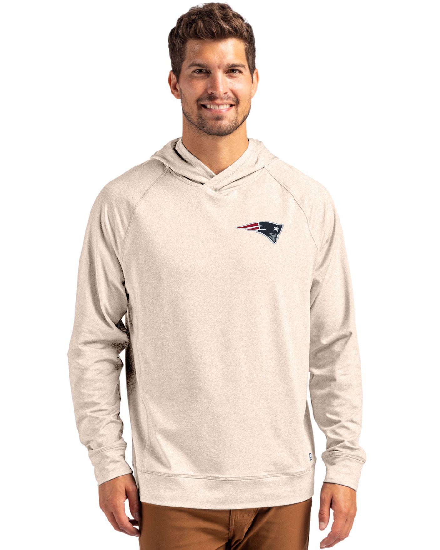 Patriots Cutter & Buck Men's Adapt Eco Heather Hooded Pullover