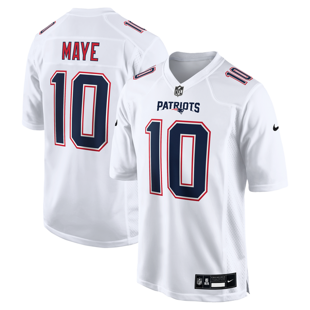 Patriots Drake Maye Men's Tundra White Nike Game Jersey