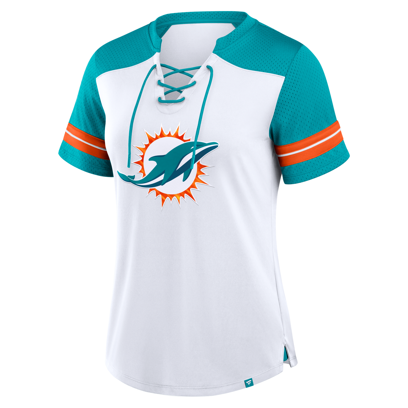 Dolphins Women's Nike Foiled Fashion Lace Up T-Shirt