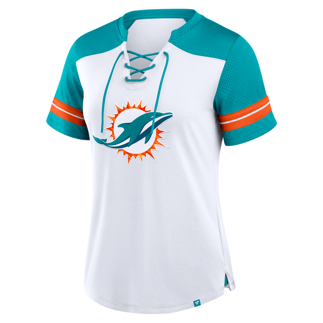 Dolphins Women's Nike Foiled Fashion Lace Up T-Shirt