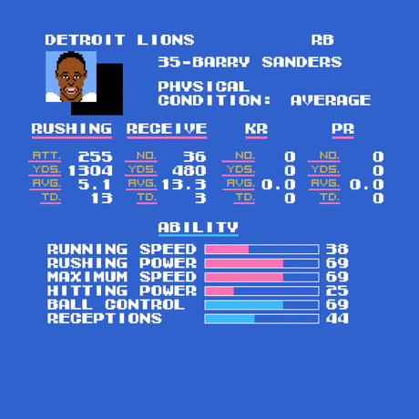 Lions 2025 Homage Men's Tecmo Bowl Barry Sanders T-Shirt