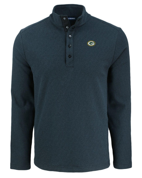 Packers Cutter and Buck Men's Black Hunts Point Eco Fleece Snap Pullover