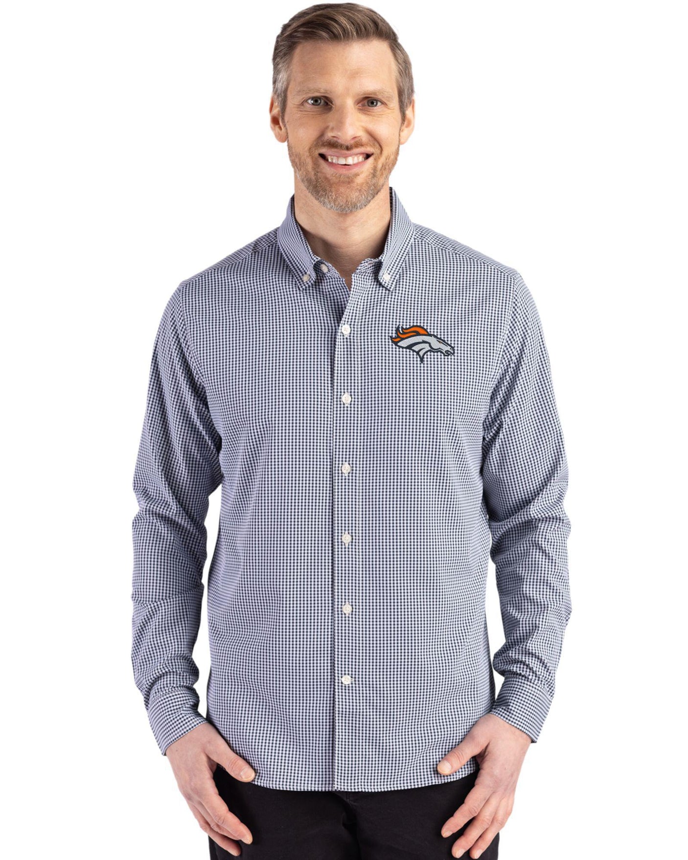 Broncos Cutter & Buck Men's Skyline Eco Gingham Button Down Shirt